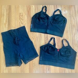 Rago Black Lace Shapewear Lot 48D/3X Longline Bras and High Waist Girdle Shaper